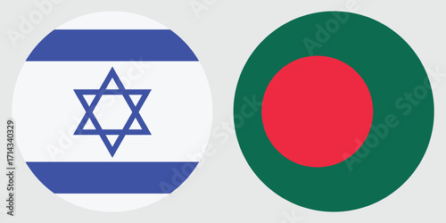 Israel and Bangladesh Circular Flags on Grey Background , National Symbols and International Identity , vector design and digital illustration 