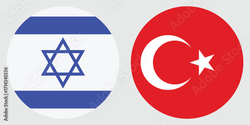 Israel and turkey circular flag on grey background , vector design and digital illustration 