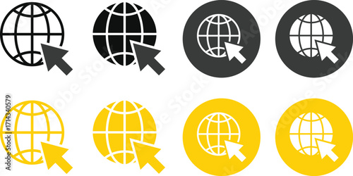 world web with cursor icon. Globe with mouse cursor symbol. Worldwide with computer cursor sign  