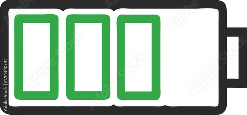 Battery icon showing partial charge with three green sections and empty space vector