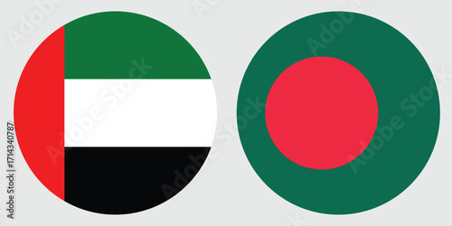 Dubai UAE and Bangladesh Circular Flags on Grey Background , vector design and digital illustration 