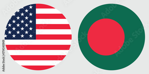 United States and Bangladesh Circular Flags on Grey Background , vector design and digital illustration 