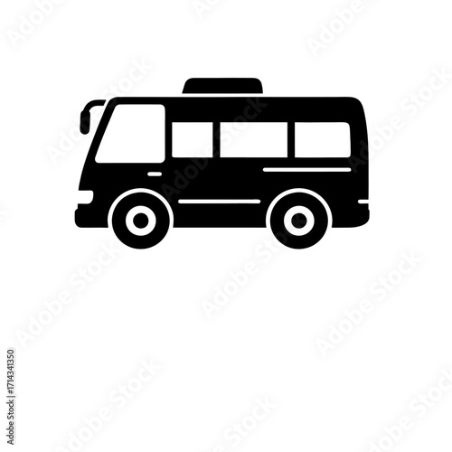 Minibus Vector Icon – Black and White Shuttle Bus Silhouette for Public Transport and Commuting
