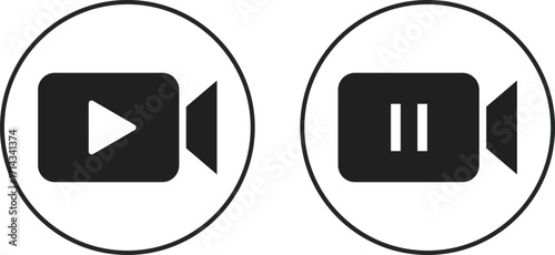 video camera icon with play pause and block symbol
