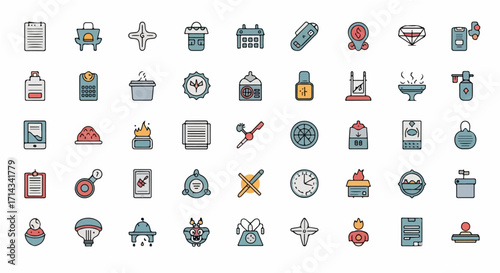 Modern flat design icons collection representing various common objects, abstract concepts, and everyday activities for digital and print media