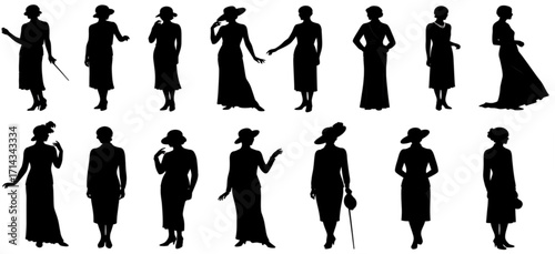 silhouettes of elegant women of twenty century
