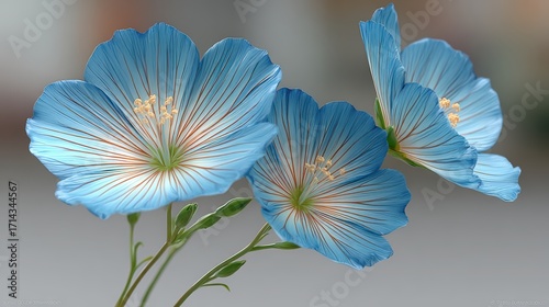 Delicate Blue Flowers with Intricate Petals Displaying Vivid Stripes and Natural Beauty in Soft Focus Background