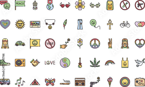 Peaceful counterculture Modern Illustration Symbol Design Template for Web and Mobile UI. Editable Stroke Pictogram for Business Projects and Apps.