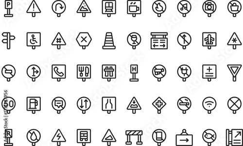 Traffic and road signs Modern Illustration Symbol Design Template for Web and Mobile UI. Editable Stroke Pictogram for Business Projects and Apps.