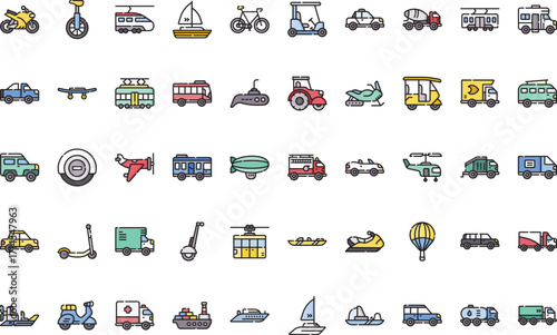 Transportation vehicles- Modern Illustration Symbol Design Template for Web and Mobile UI. Editable Stroke Pictogram for Business Projects and Apps.