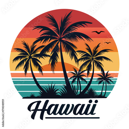 Hawaii Sunset Beach Illustration