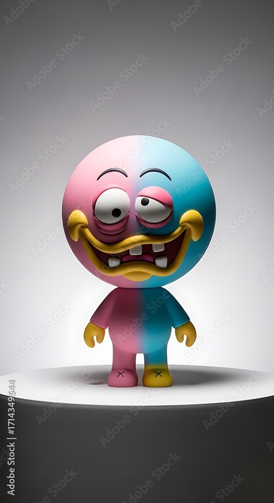 Fototapeta premium A whimsical, split-faced character figurine with a vibrant color scheme and exaggerated features.