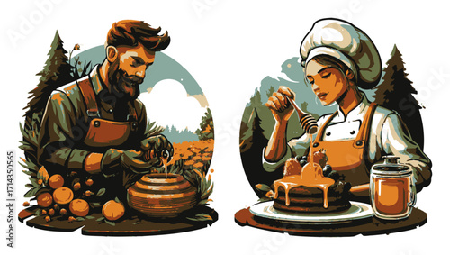 Majestic Mountain Landscape with Waterfall and Adventurer in Nature Scene