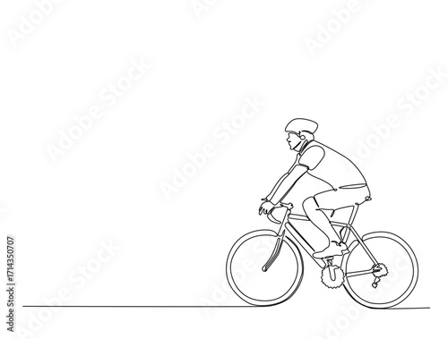 Continuous line art drawing of cyclists cycling on road ,bicycle sport race concept.  Athlete riding a bicycle in single line art drawing vector illustration. Editable stroke.