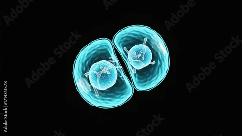 Two cells with a shared membrane, possibly indicative of cell fusion or twinning in development.