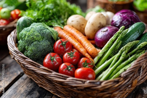 Fresh Garden Vegetables in a Wicker Basket
