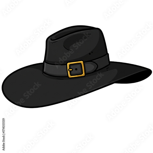Thanksgiving Pilgrim Hat Illustration with Buckle Traditional Holiday Vector Design