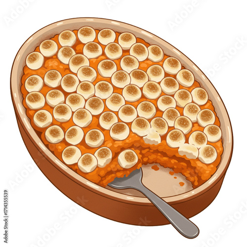 Toasted Marshmallow Sweet Potato Casserole Illustration Thanksgiving Holiday Vector Design