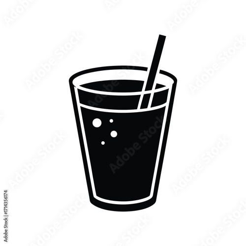 Refreshing Beverage Icon Design of a Drink with Straw in Glass