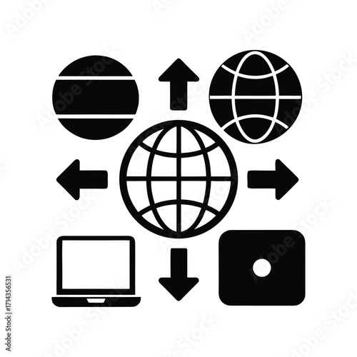Global connectivity concept illustrating interconnectedness of devices, data, and digital interaction facilitated by a central network hub