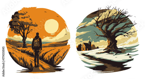 Dynamic Urban Art Depicting Street Performer and Contemplative Artist