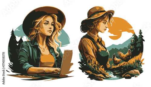 Serene Wilderness Escape with Sunset and Campsite in Vibrant Illustration