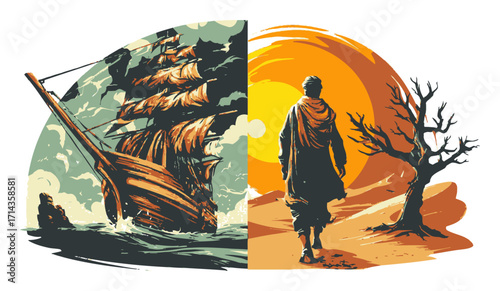 Rustic Cabin Illustrations with Scenic Landscape Backgrounds and Forests