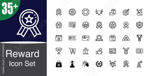 Icon Set Comprehensive reward icon set featuring awards achievements and recognition symbols