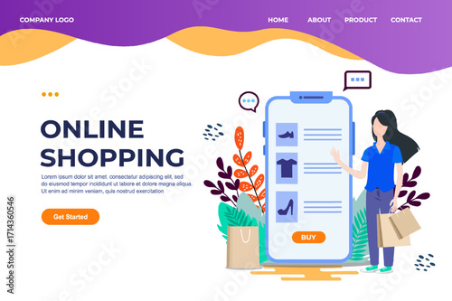 Digital marketing flat landing page. Social media marketing, promotion and advertising corporate website design. Web banner layout with header, middle content, footer. Vector illustration with people.