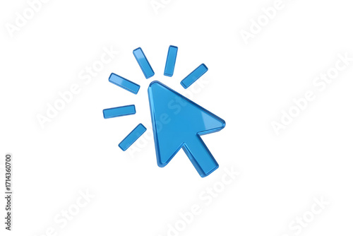 Bright blue computer mouse cursor clicking with radiating light effect isolated on transparent background