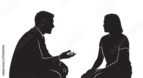 Dynamic silhouettes of man and woman in engaging conversation for professional business