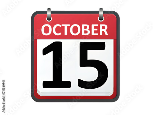 Calendar Display of October 15th: The digital calendar showcases the date, presenting the number 15 within the month of October. This vibrant.