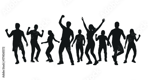 silhouettes of diverse people celebrating and dancing with joyful energy