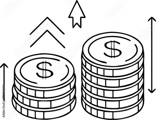 Increasing stack of coins symbolizing financial growth and investment returns vector