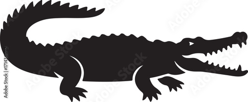 Black silhouette of a crocodile on a white background, vector art