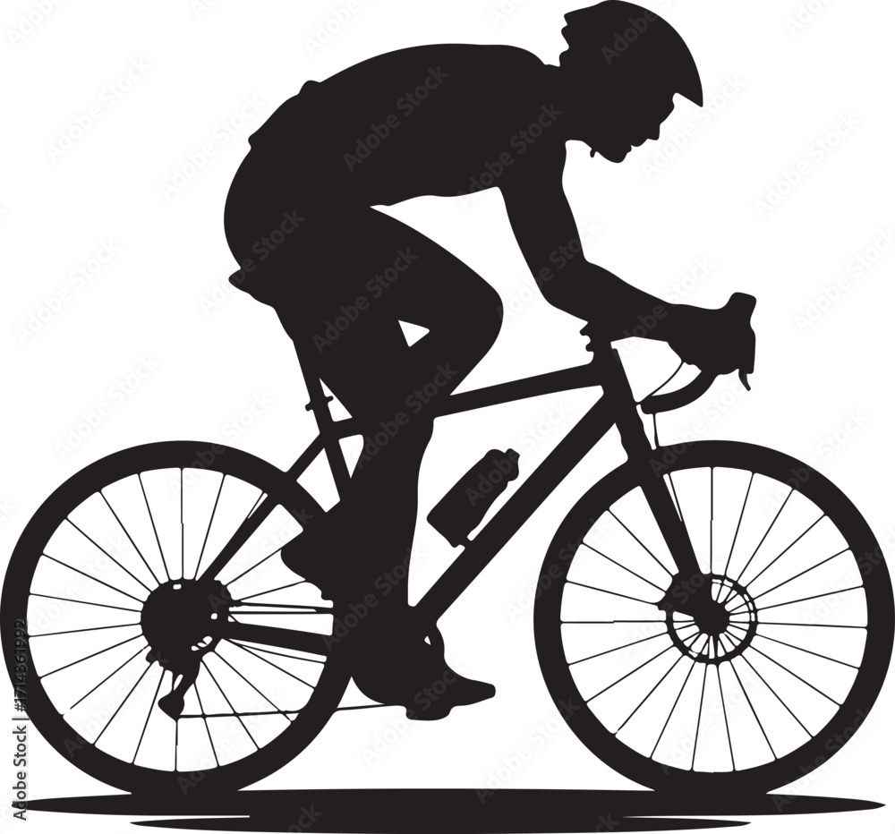 Fototapeta premium Black silhouette of a cyclist riding bike on a white background, vector clipart