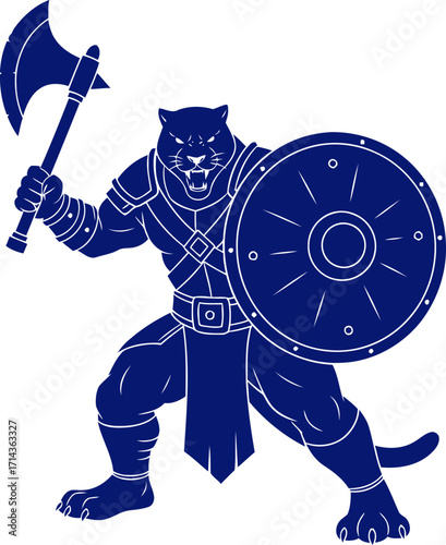 black panther warriors defiant stand a blue silhouette of unwavering courage, isolated on transparent background