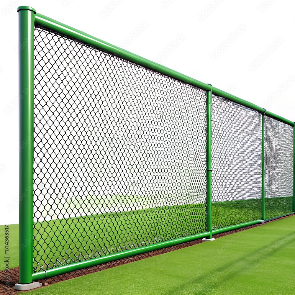 Fototapeta premium Green Chain Link Fence on White Background outfield