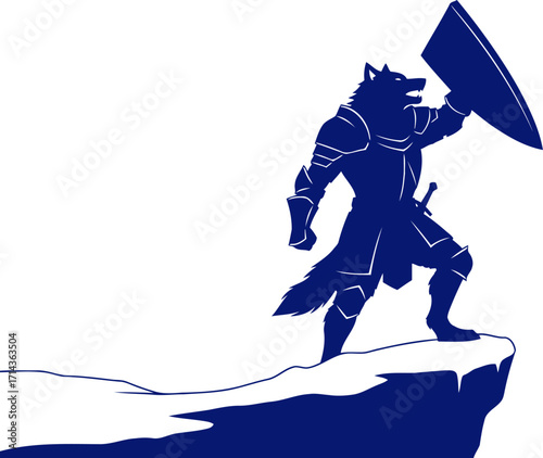 cobalt wolf knights clifftop vigil defender of the realm, silhouette of courage, isolated on transparent background
