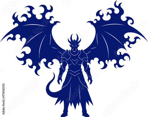 dark knight dragon obsidian silhouette of fantasy power and reign, isolated on transparent background