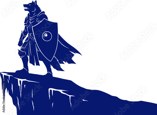 lone wolf knights clifftop vigil a navy blue silhouette of courage and isolation, isolated on transparent background