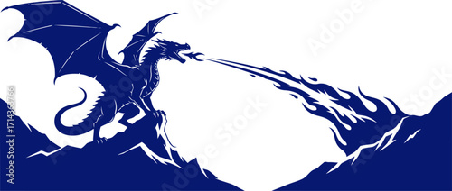 majestic blue dragons fiery breath a breathtaking silhouette of power and majesty, isolated on transparent background