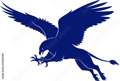 majestic griffins diving strike a cobalt silhouette of power and grace, isolated on transparent background