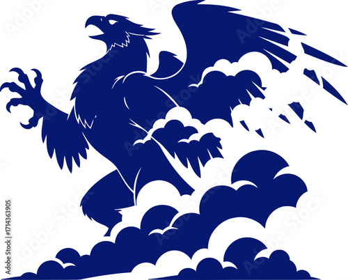majestic griffins triumphant ascent a navy blue silhouette of power and freedom, isolated on transparent background