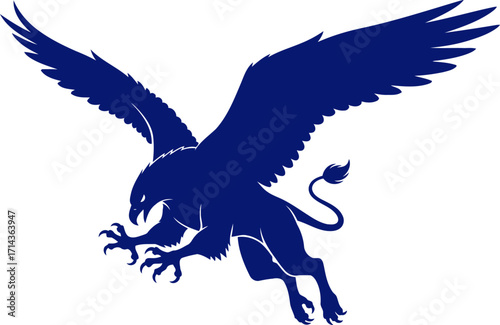 majestic griffins powerful descent a navy blue silhouette of regal strength and hunting prowess, isolated on transparent background