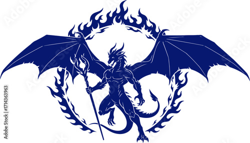 majestic fire dragons fiery domain a navy blue silhouette of mystical power, isolated on transparent background