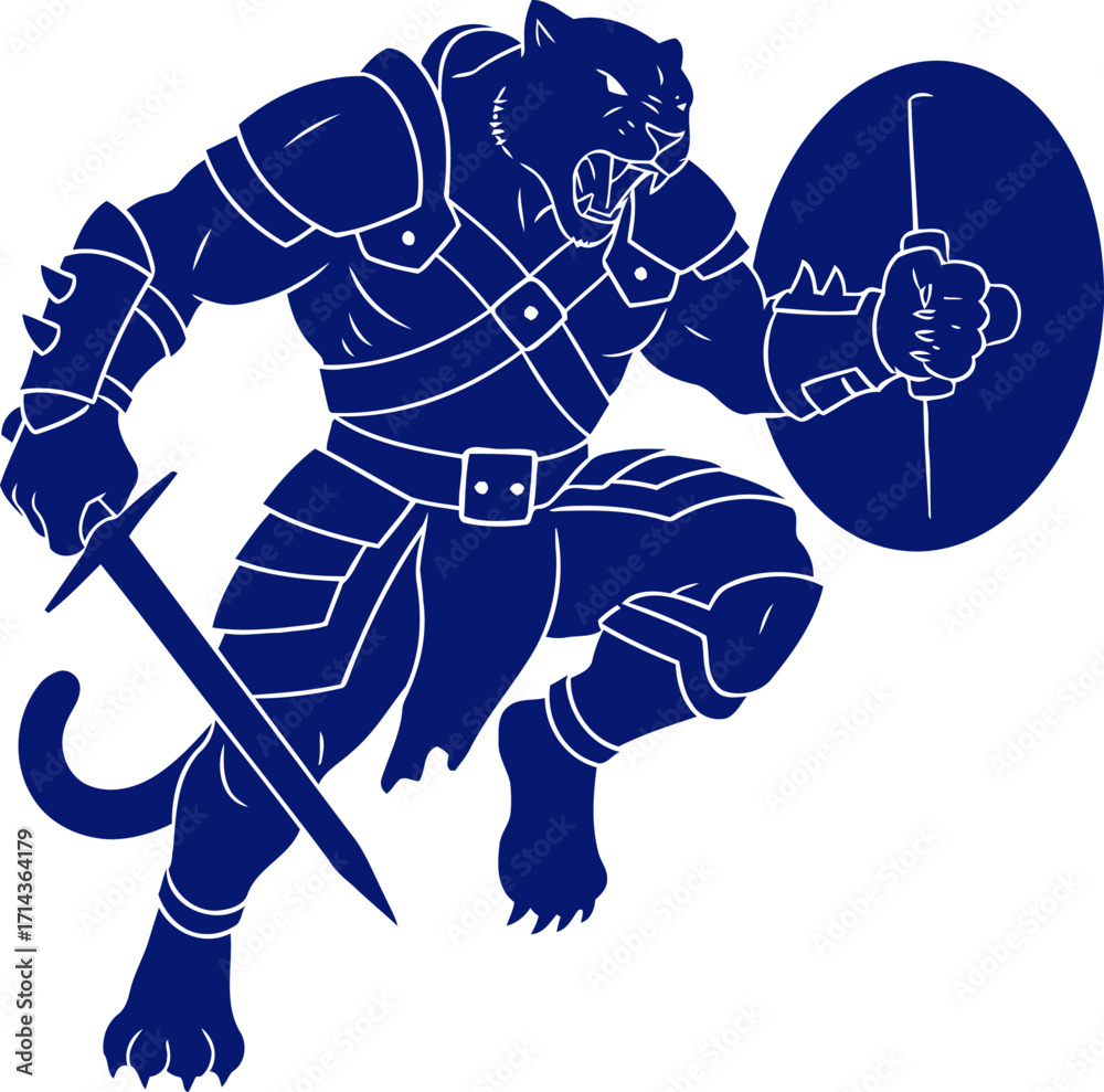 Fototapeta premium panther warriors furious onslaught a navy blue silhouette of unrivaled ferocity, isolated on transparent background