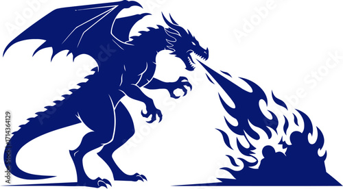 navy blue dragons fiery breath a silhouette of primal power and magical might, isolated on transparent background