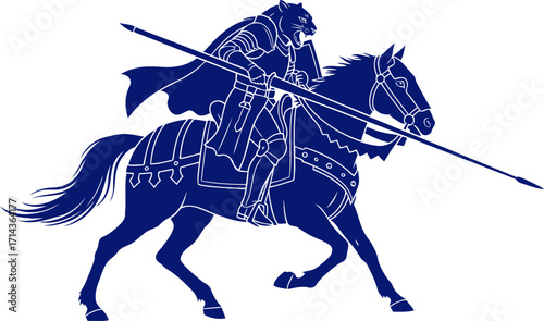 panther knights valiant charge a blue silhouette of medieval power and unwavering valor, isolated on transparent background