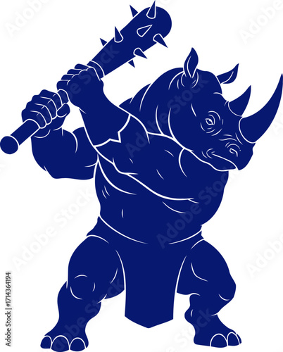 rhino warriors mighty stand a navy blue silhouette of untamed rage, isolated on transparent background